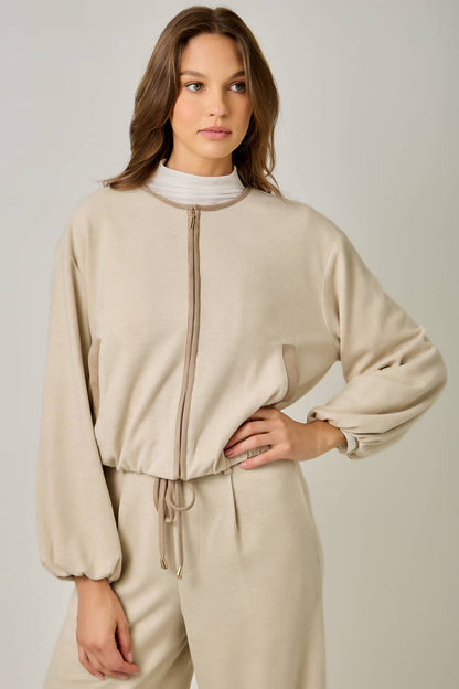 Suede Accent Bubble Hem Jacket