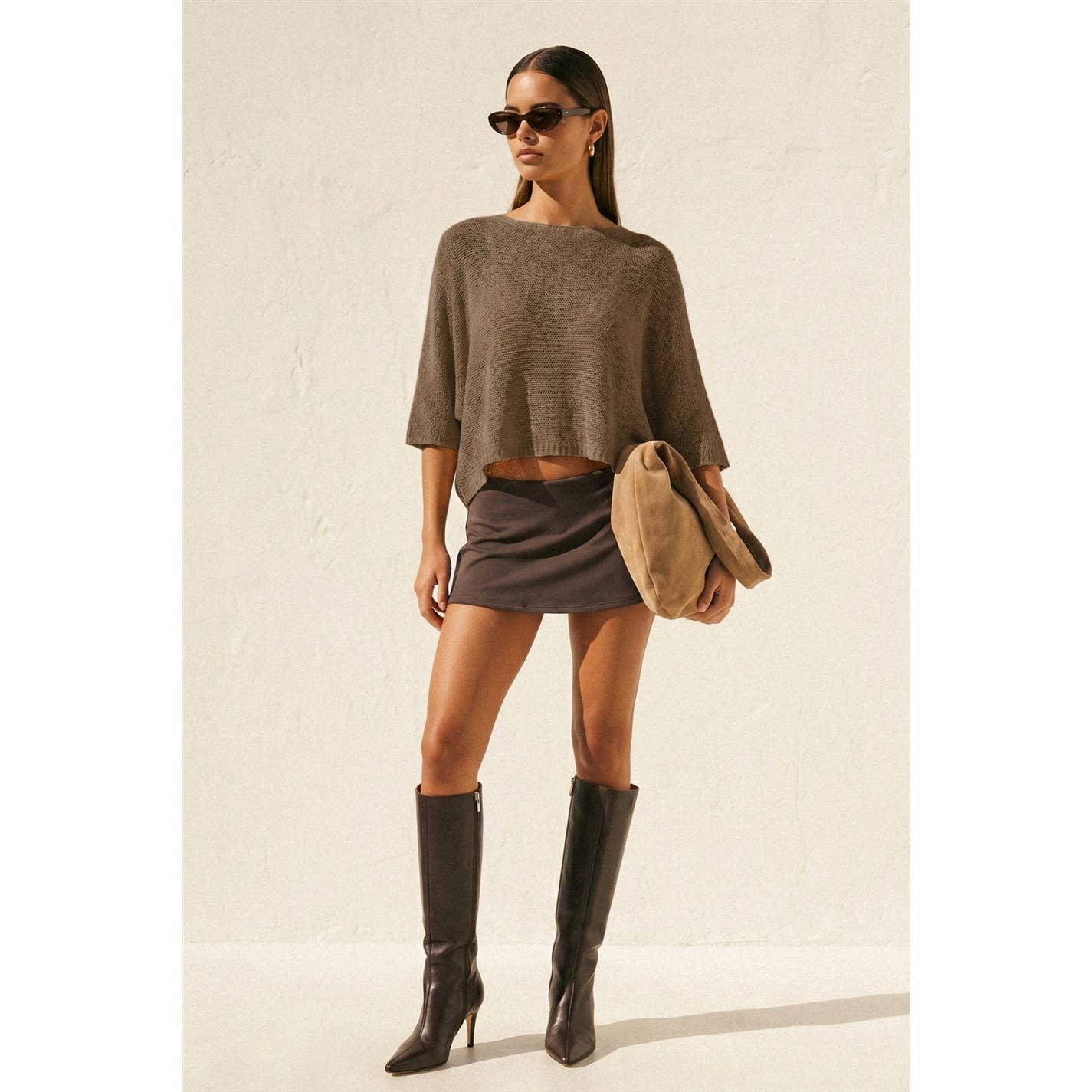 Cropped Poncho Knit Sweater Top