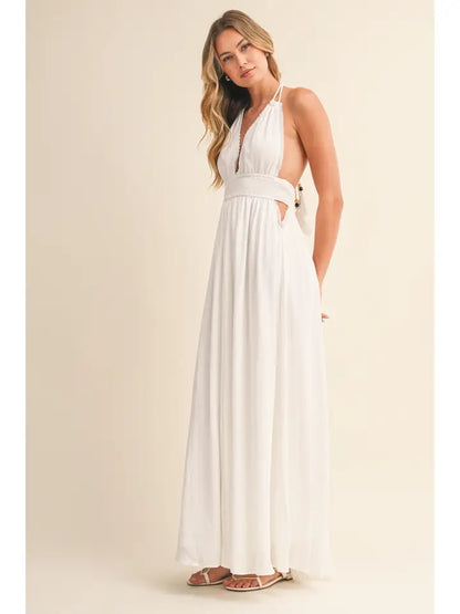Off White Crinkle Linen Dress