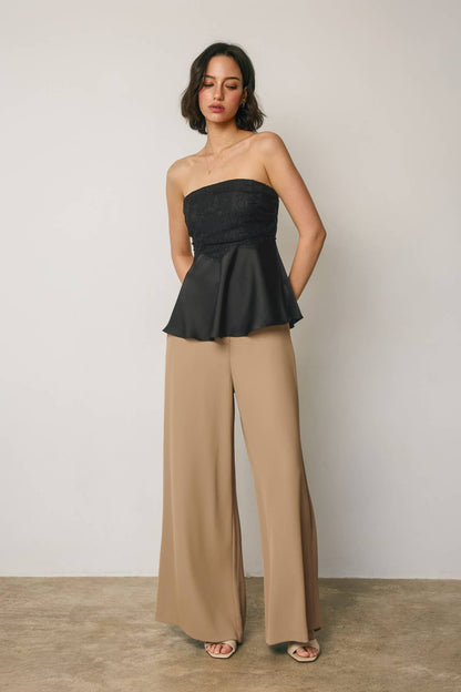 Satin Strapless Lace Flared Top