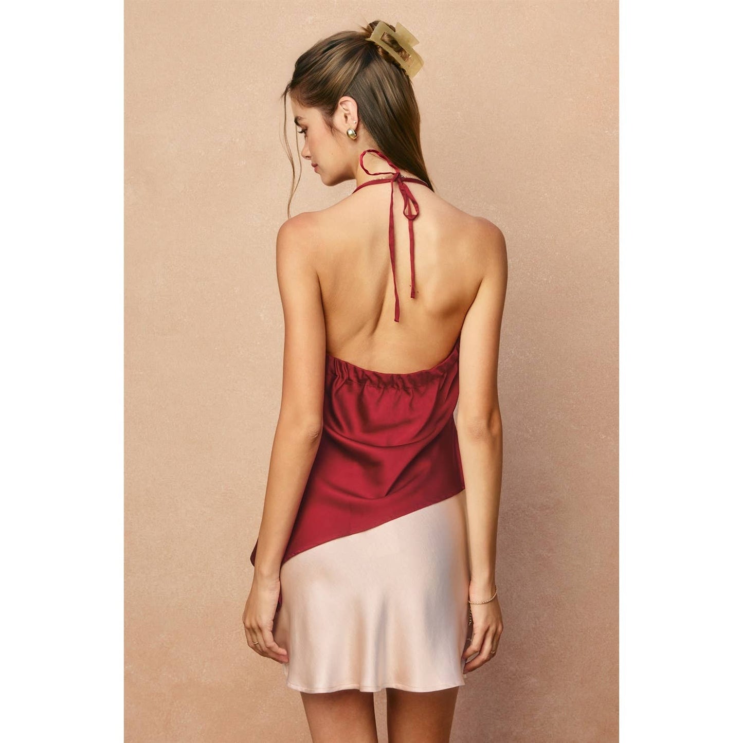 Satin Asymmetrical Hem Halter Top