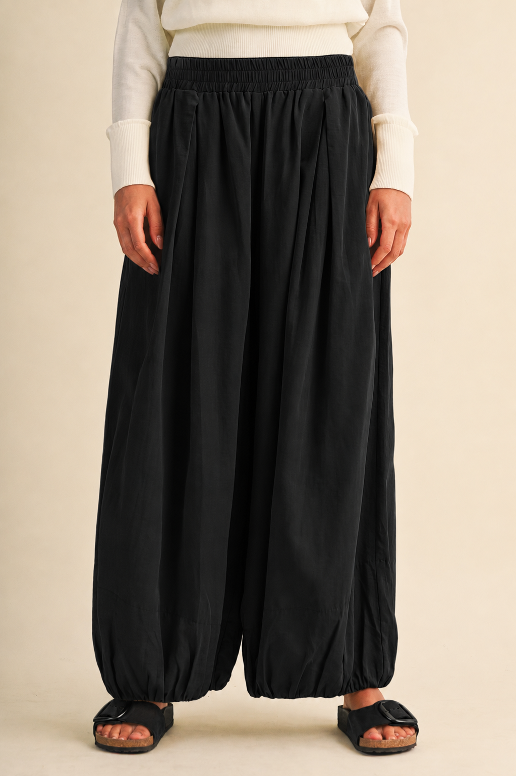 BALLOON FIT ELASTIC WAIST RELAXED FIT PANTS