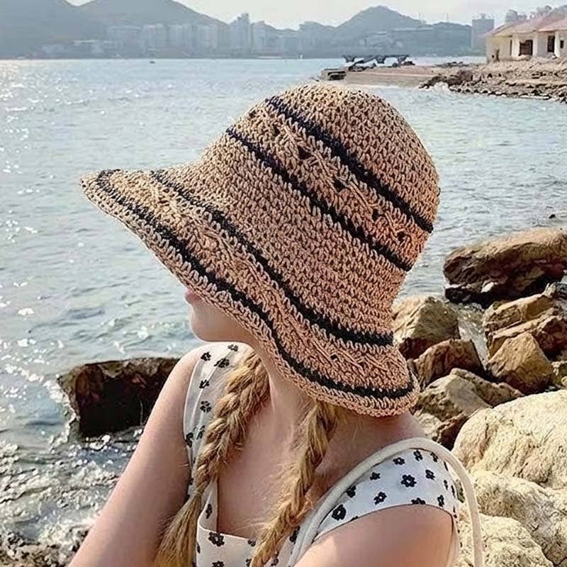 Color Block Woven Beach Sun Hat