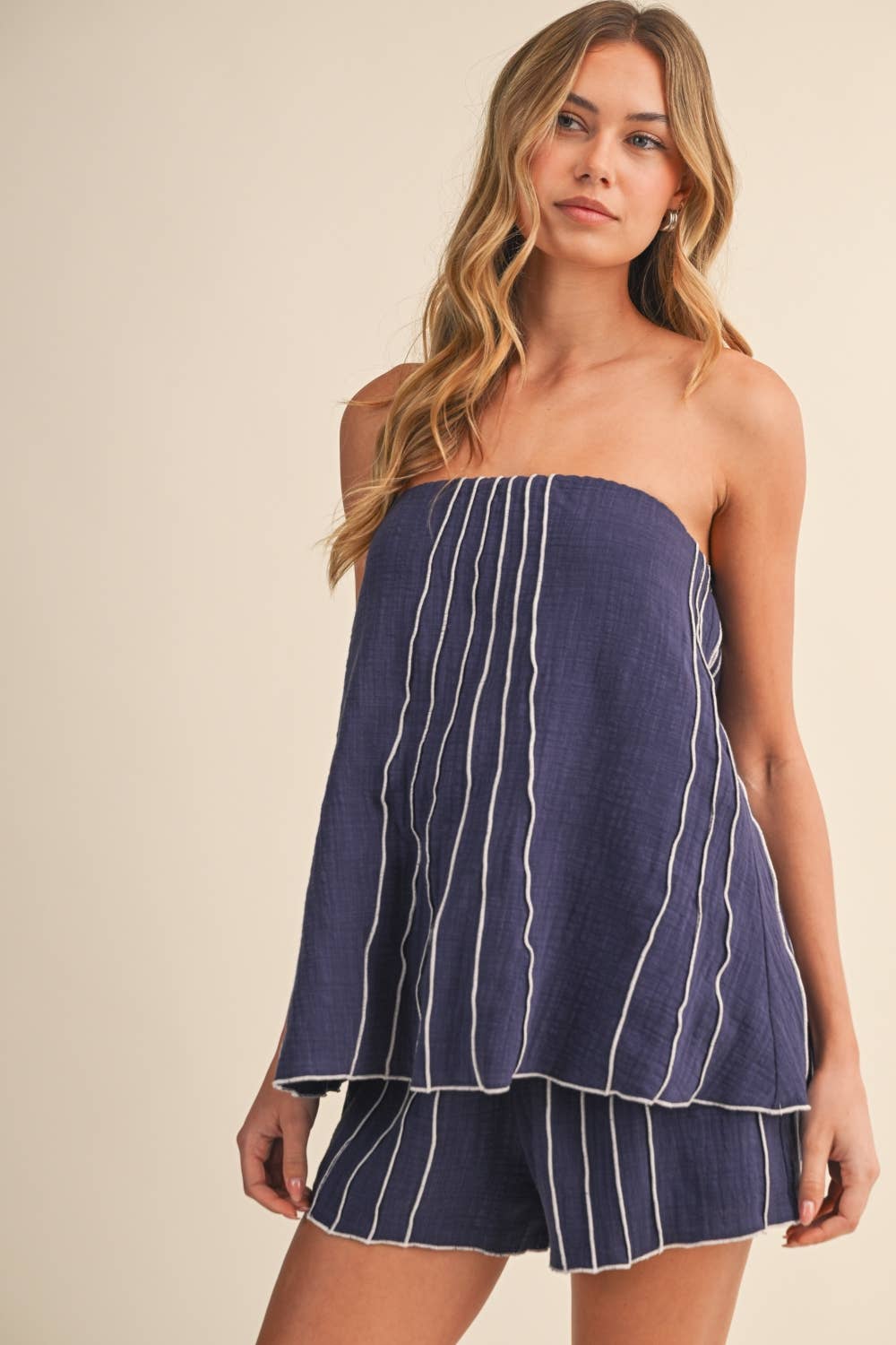 LINEN BLEND SLEEVELESS TOP AND SHORT SET