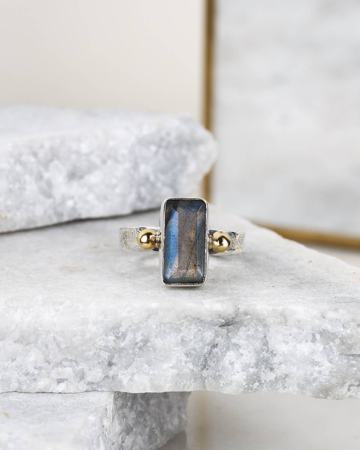 Labradorite 925 Sterling Silver with Brass Ring Jewelry