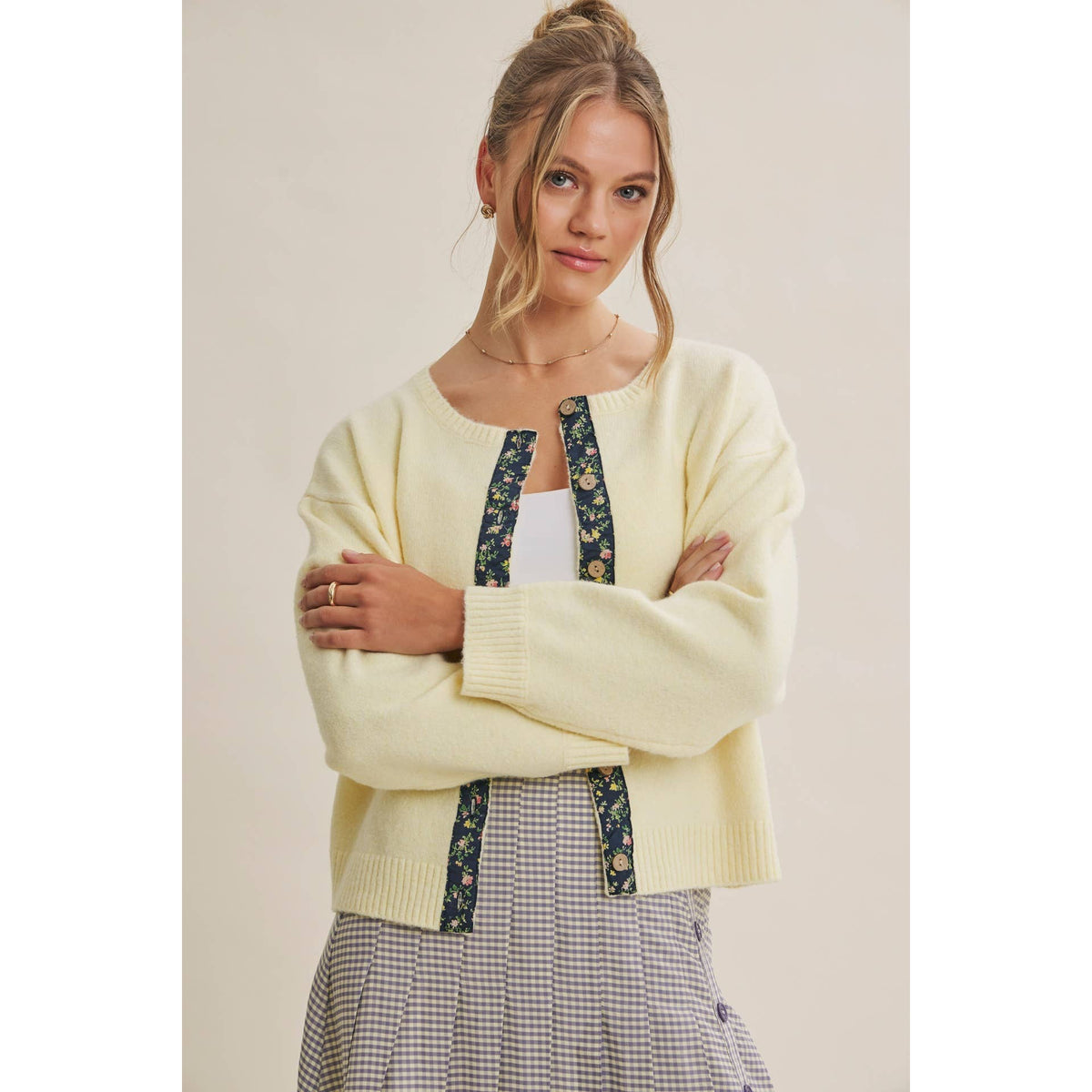 COTTAGE GARDEN WOOL BLEND FLORAL PLACKET SWEATER CARDIGAN
