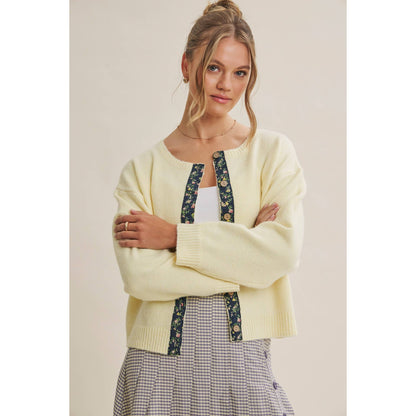 COTTAGE GARDEN WOOL BLEND FLORAL PLACKET SWEATER CARDIGAN