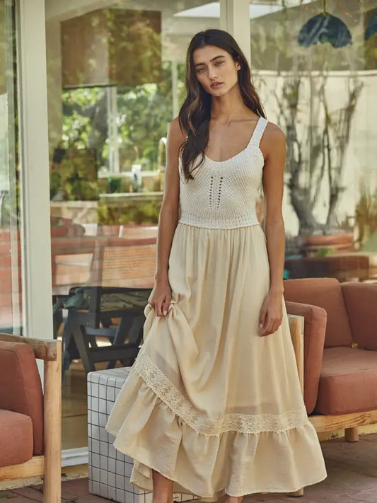 Crochet Top Off White Dress