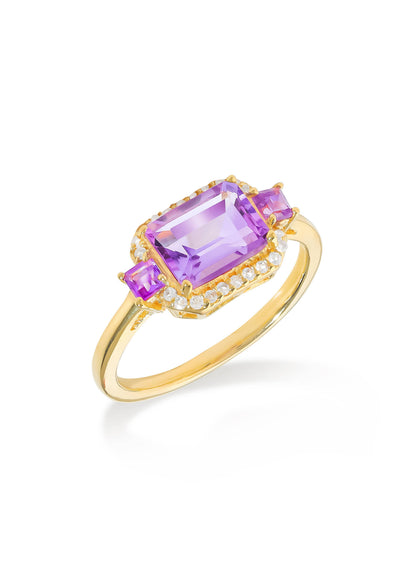 Gold Plated 925 Silver Regal Eclipse Amethyst Array Ring