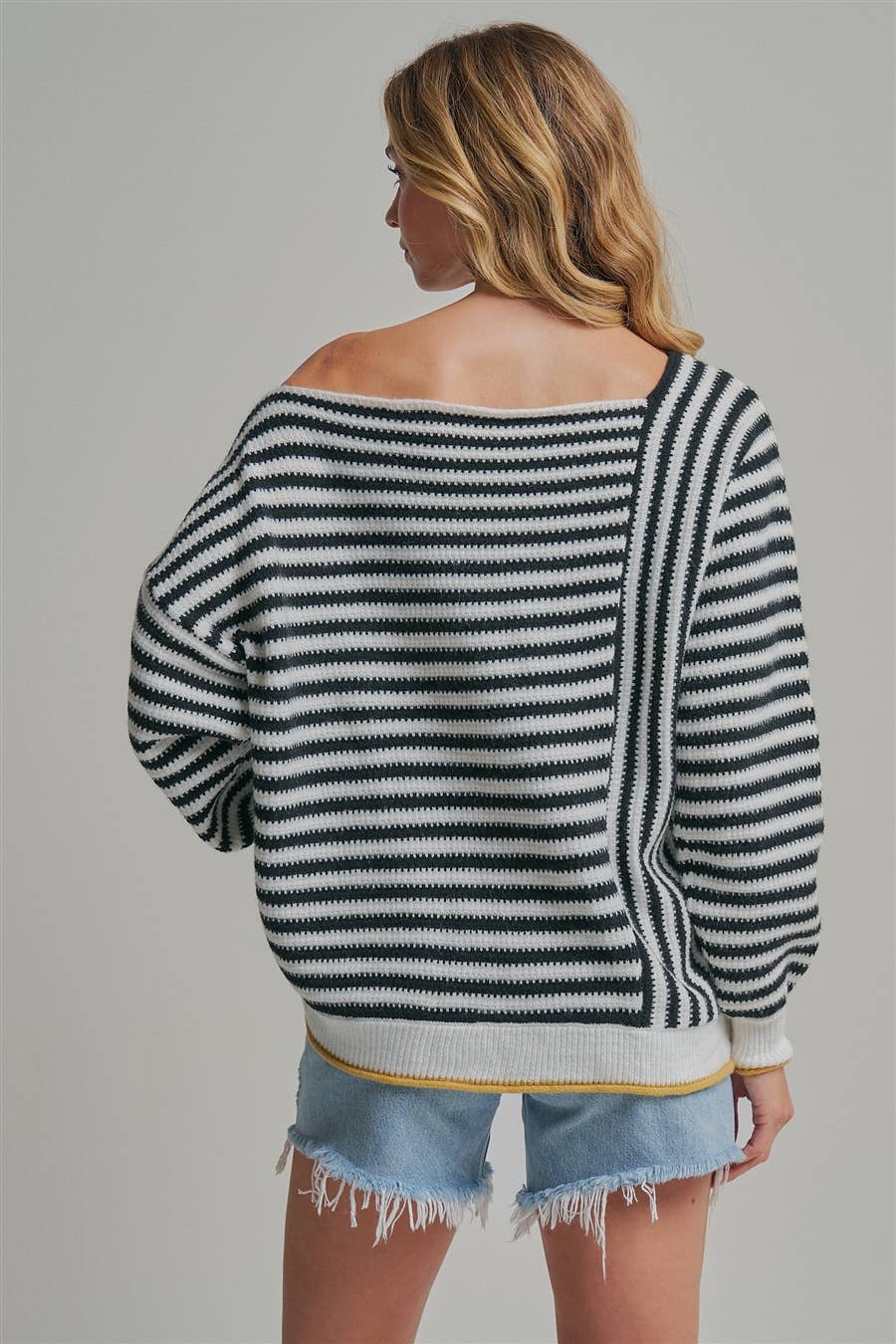 OVERSIZED STRIPE OFF SHOULDER SWEATER TOP
