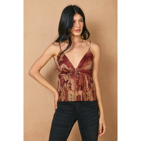 Night Rhythm Deep V-neck Pleated Top
