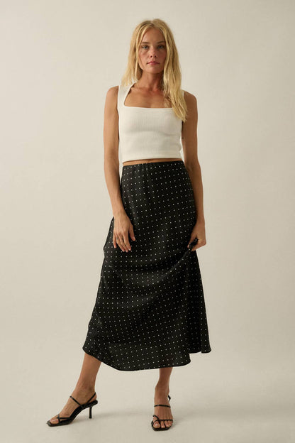 Polka Dot-Print Bias-Cut Maxi Skirt