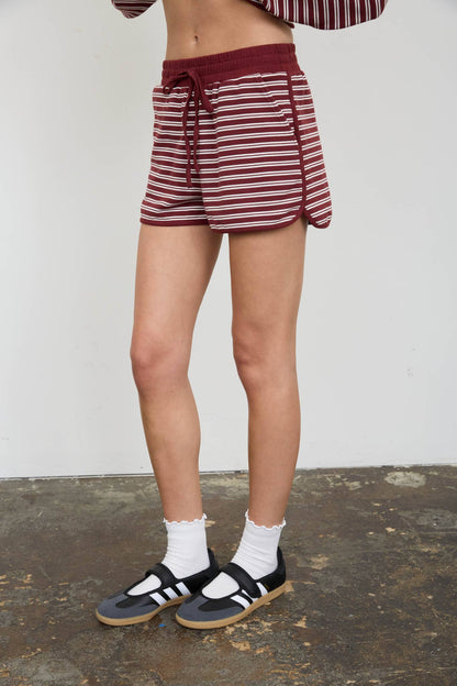 STRIPED CONTRAST WAIST KNIT LOUNGE SHORTS