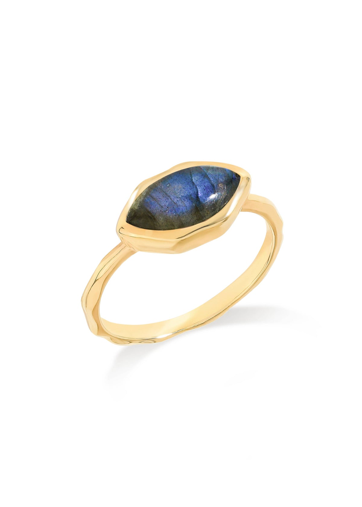 Gold Plated 925 Silver Marquise Labradorite Textured Ring