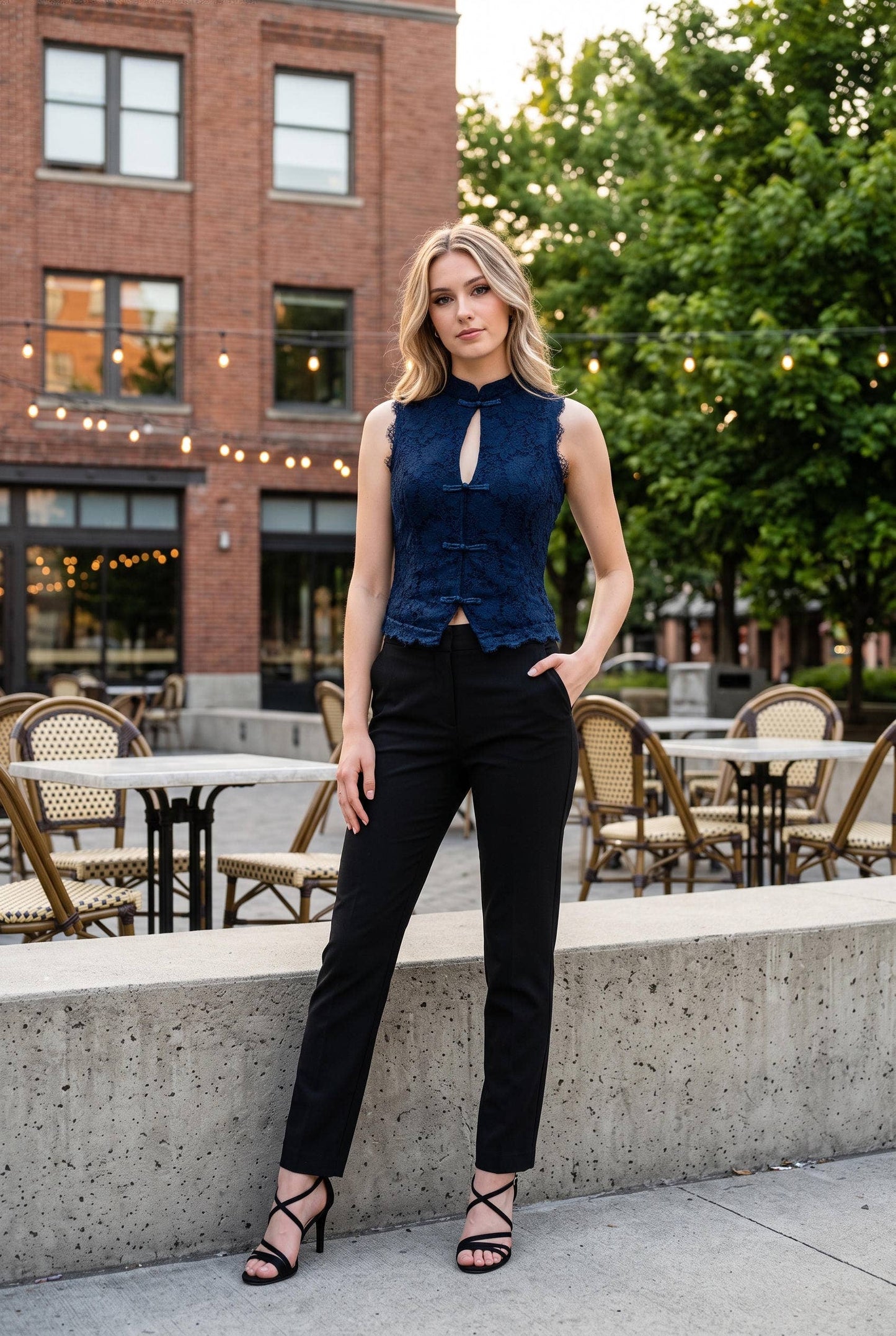 Lace Cheongsam-Inspired Sleeveless Top