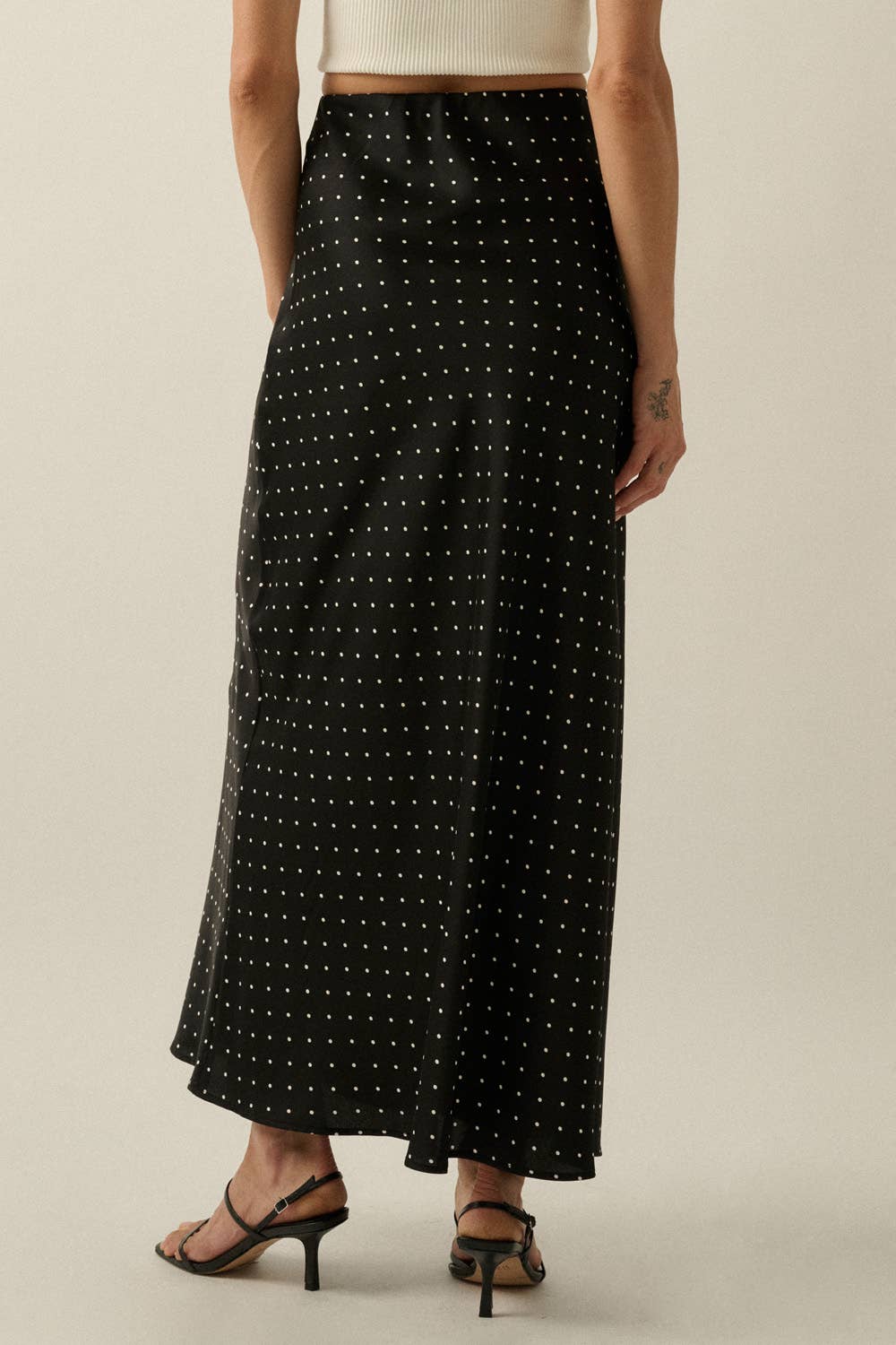 Polka Dot-Print Bias-Cut Maxi Skirt