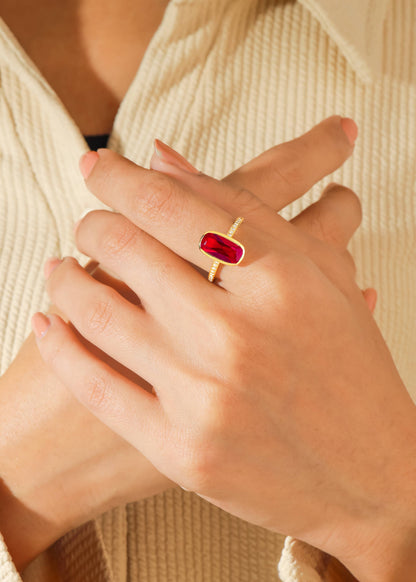 Gold Plated Silver Lab Created Ruby Verdant Halo Pave Ring
