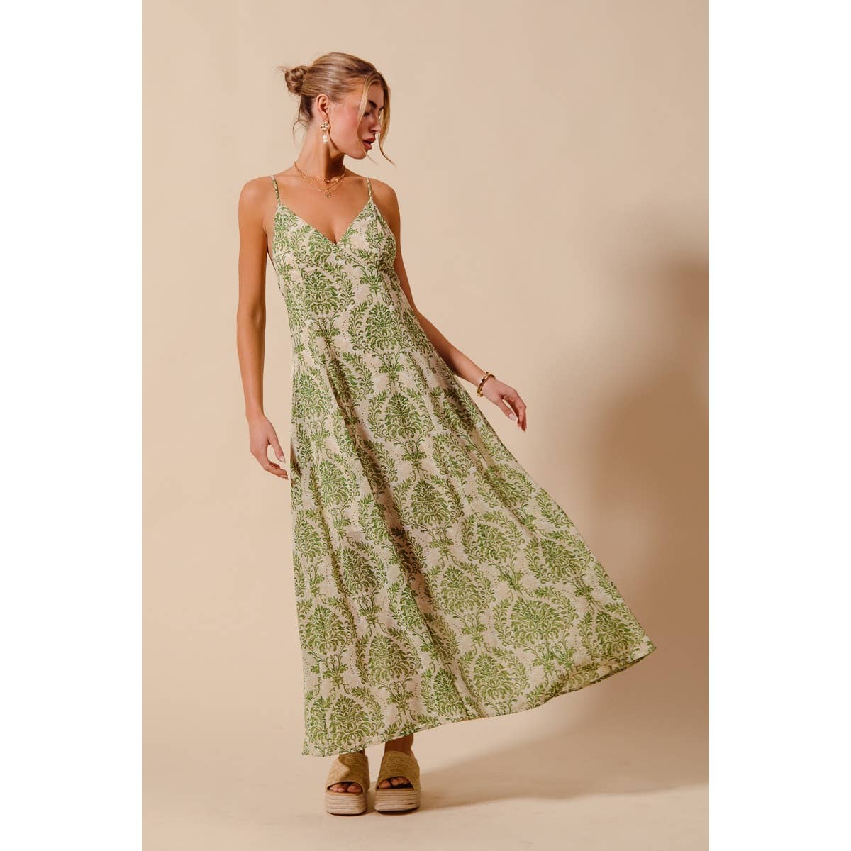 DAMASK FLORAL SUMMER MAXI FLOWY DRESS