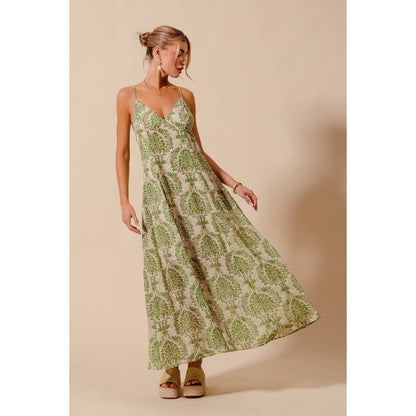 DAMASK FLORAL SUMMER MAXI FLOWY DRESS