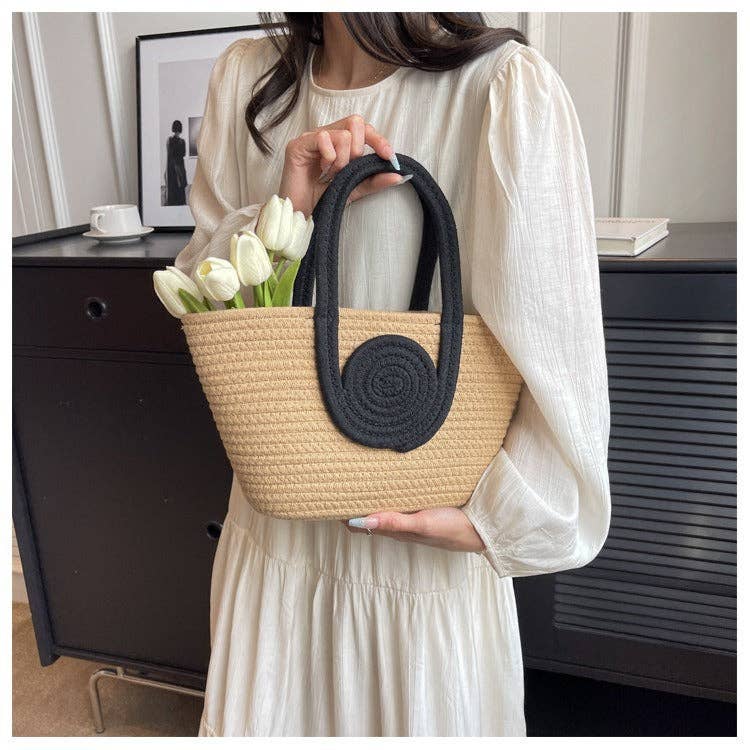 Color Block Woven Tote Handbag