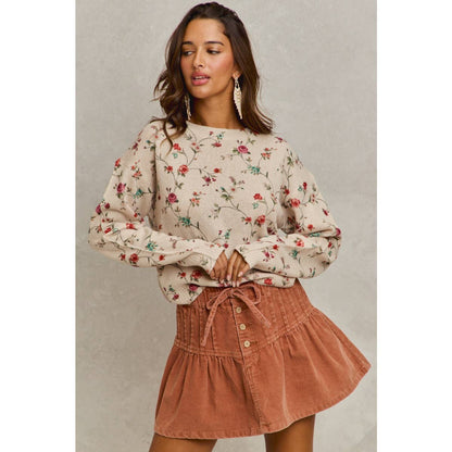 MINERAL WASH PINTUCKED CORDUROY MINI FLARED SKIRT