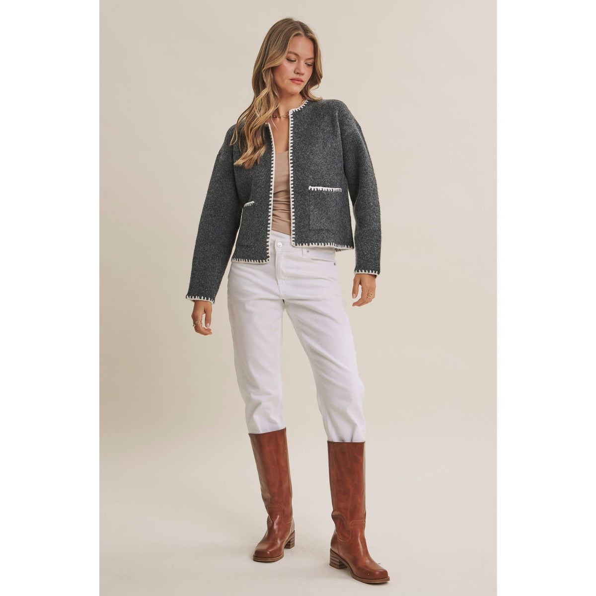 CRISP AIR SOFT BRUSH WOOL BLEND SWEATER CARDIGAN JACKET
