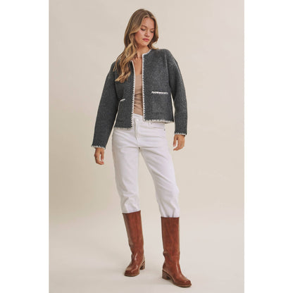 CRISP AIR SOFT BRUSH WOOL BLEND SWEATER CARDIGAN JACKET