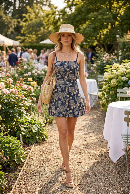 Embroidered Denim Mini Dress