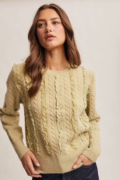 Lace Trim Cable Knit Pullover