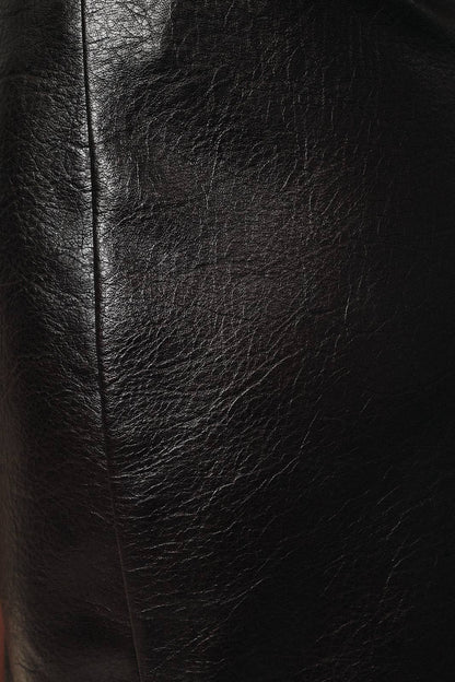 Mid Rise Textured Faux Leather Side Slit Mini Skirt