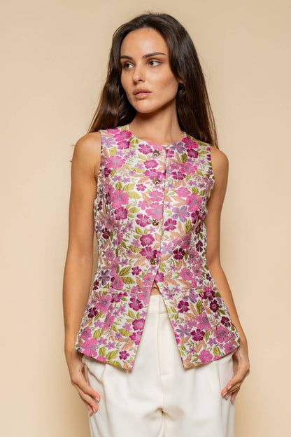 MULTICOLOR SLEEVELESS SQUARE NECK VEST - TI6997FO