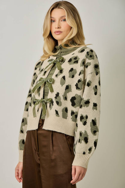 Front Bow Tied Leopard Cardigan