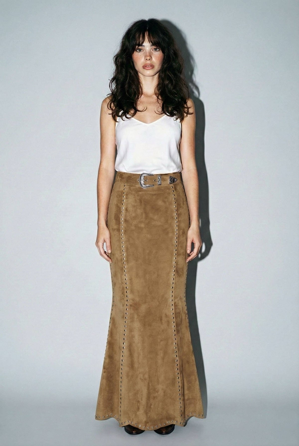 Suede Studded Maxi Skirt