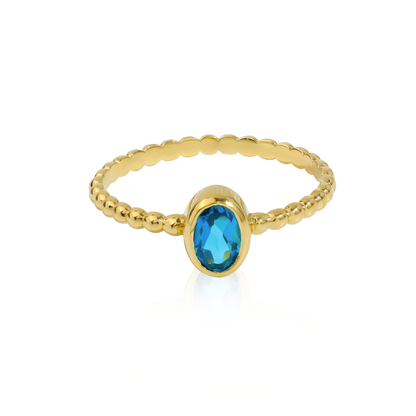 14K Gold Plated Silver London Blue Topaz Solitaire Ring