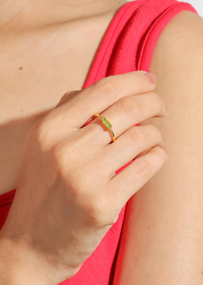 Gold Plated Baguette-Cut Peridot Stack Band Minimalist Ring