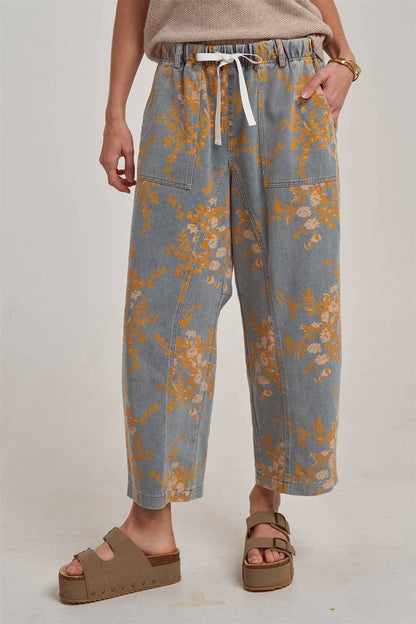 MID RISE RELAXED CASUAL FIT FLORAL DENIM JEANS