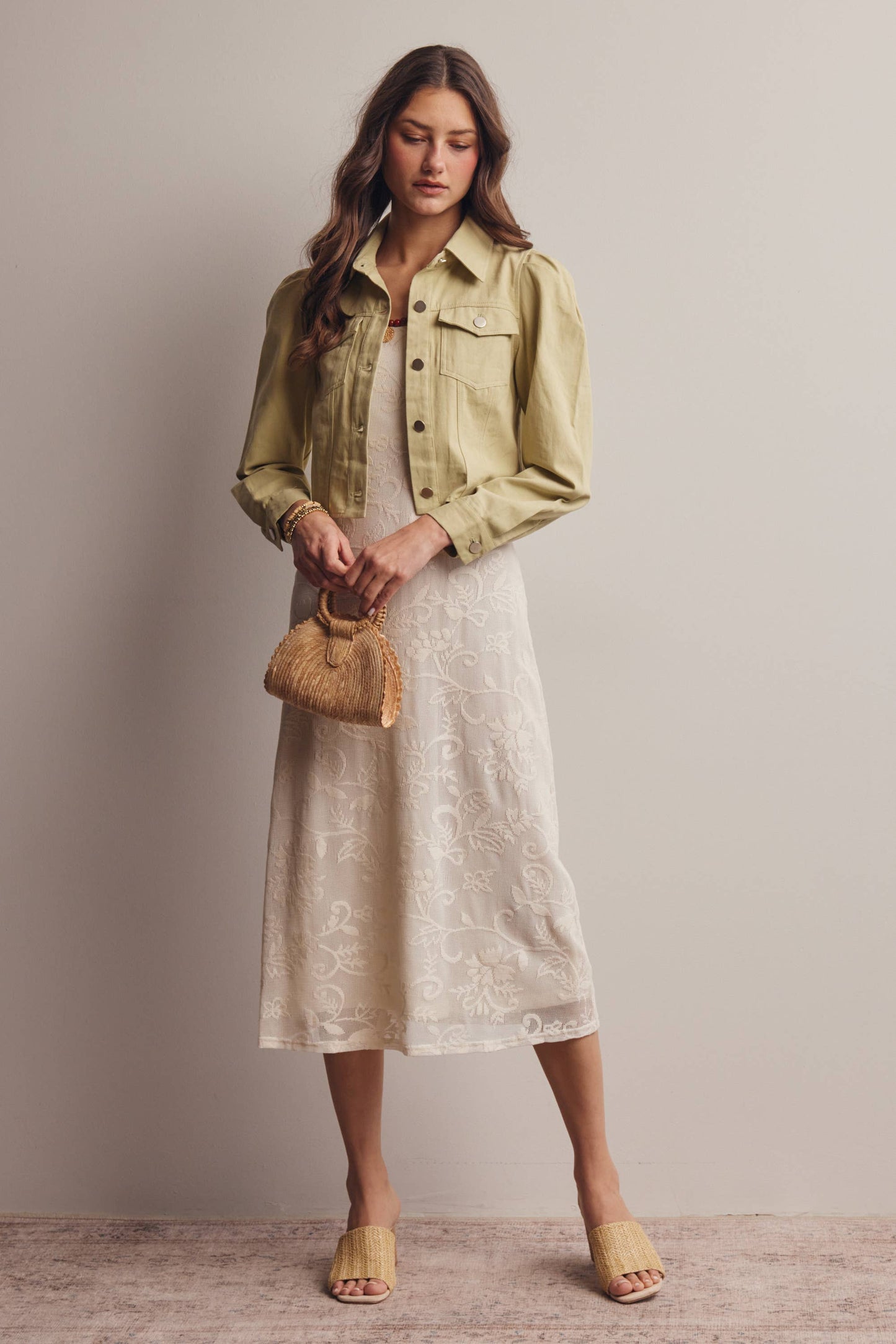 Lightweight Twill Puff-Sleeve Cropped Jacket