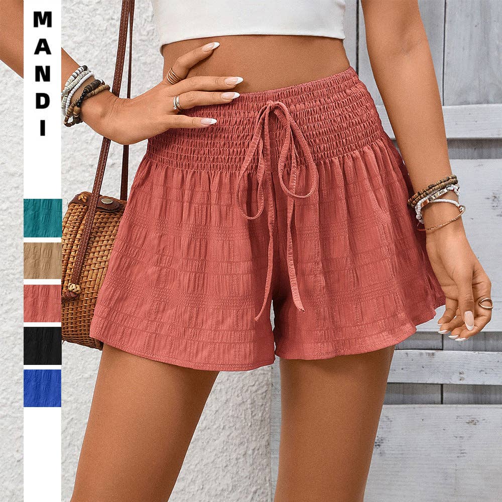 Solid Color Drawstring Shorts Skirt