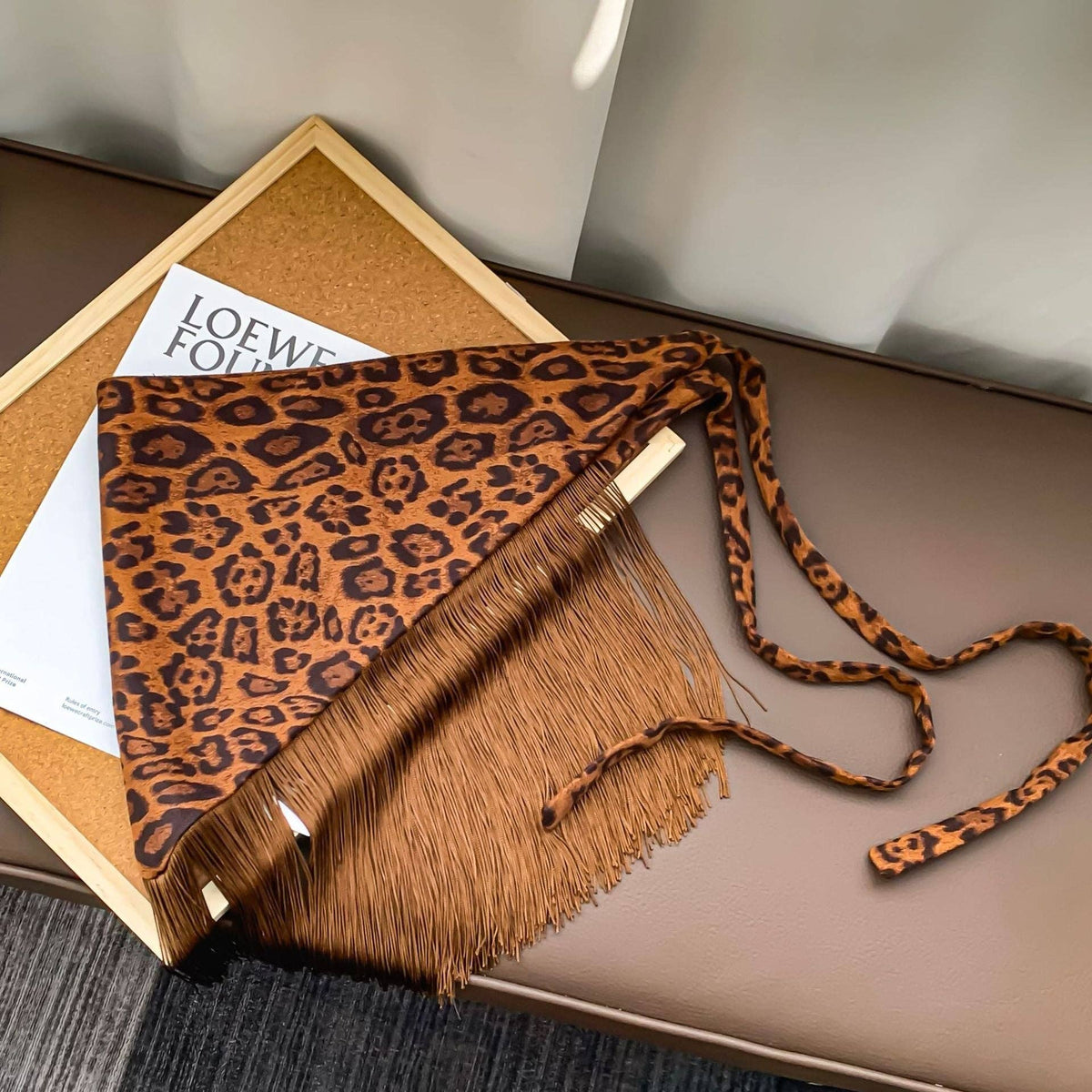Retro Leopard Print Tassel Triangle Belt Hip Scarf