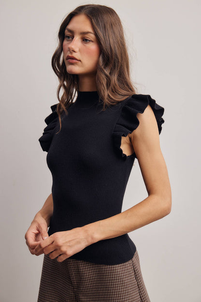 Ruffle Sleeve Rib Knit Top