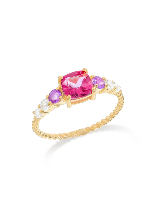 Gold Plated 925 Silver Pink Topaz Rose Reverie Ring