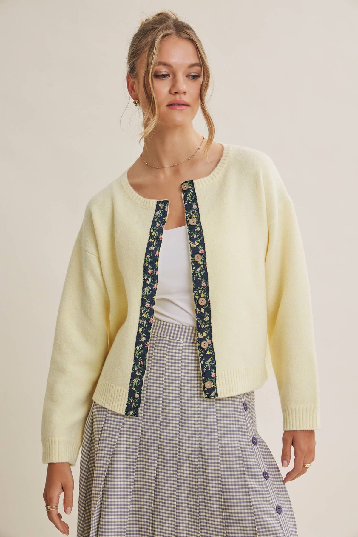 COTTAGE GARDEN WOOL BLEND FLORAL PLACKET SWEATER CARDIGAN