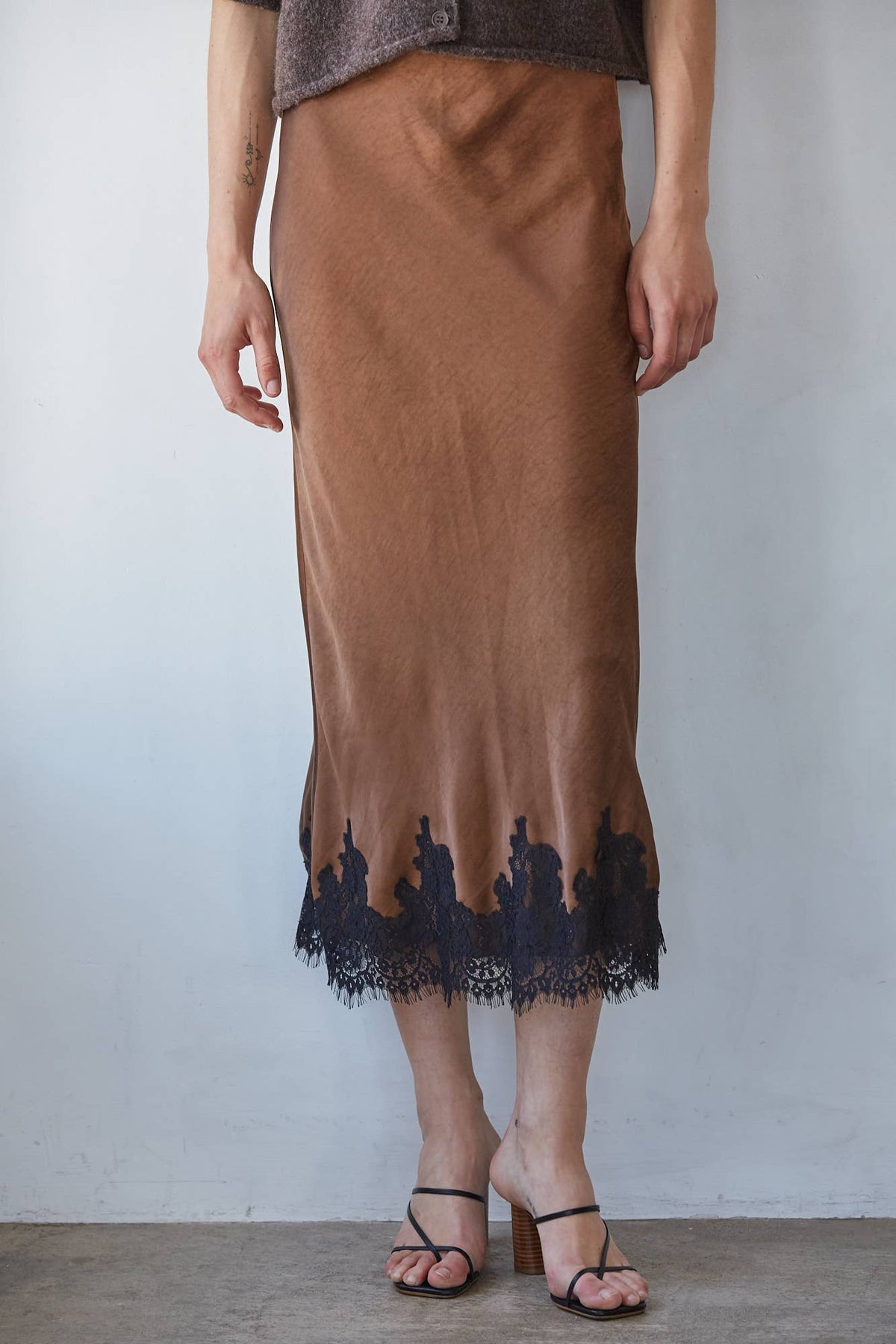 Woven Polyester Spandex Satin Midi Skirt
