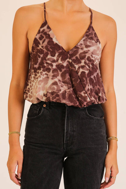 Abstract Animal Print Surplice Cami Top