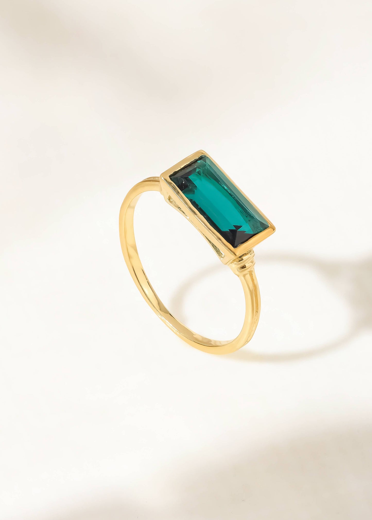 Gold Plated Rectangular London Blue Quartz Minimalist Ring