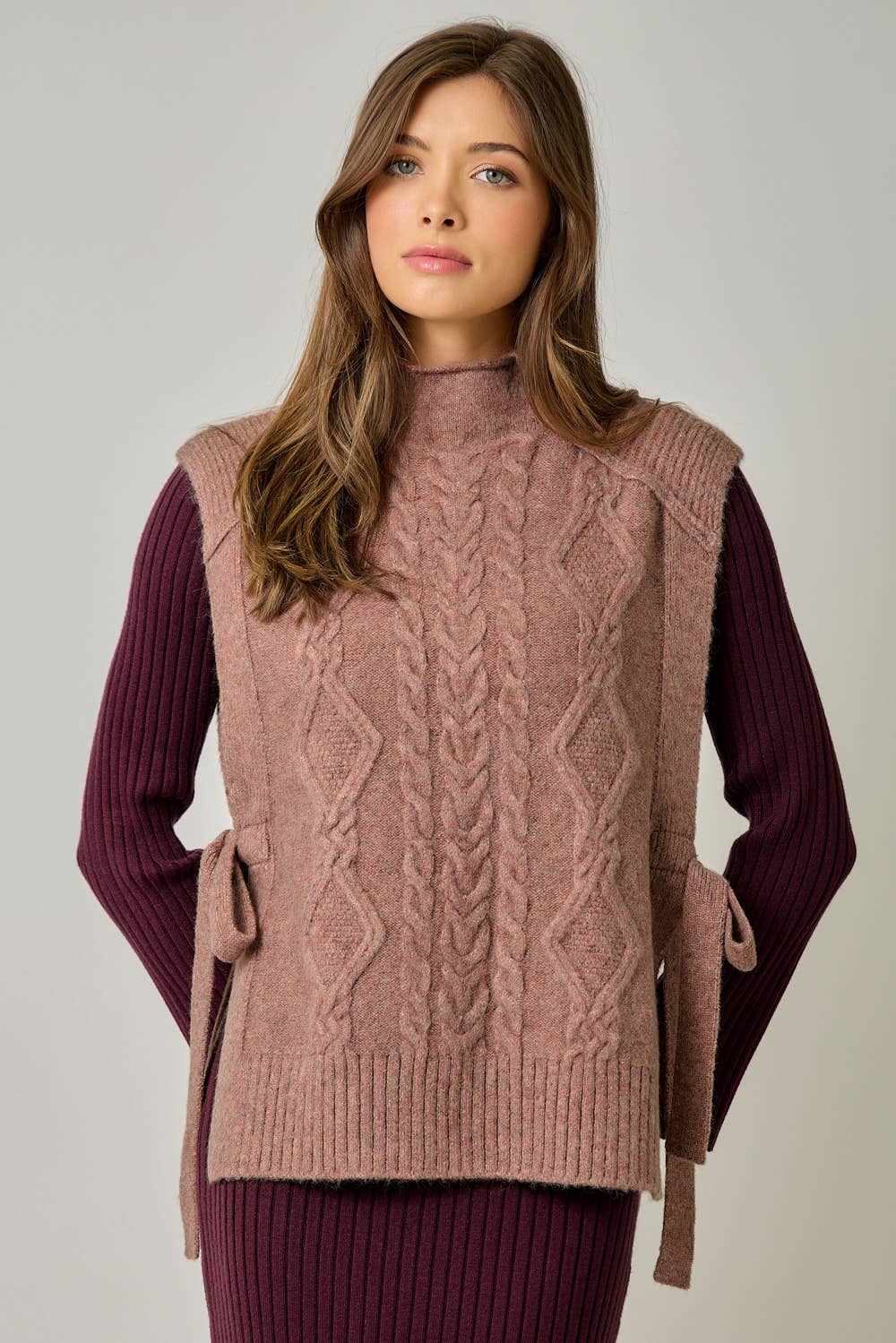Cable Knit Mohair Side Tie Vest