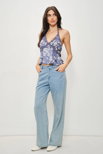 FAUNA JACQUARD SATIN LACE TOP