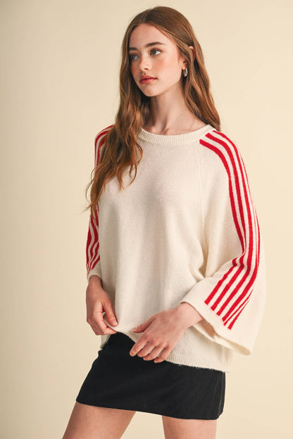 STRIPED 3/4 SLEEVE SWEATER