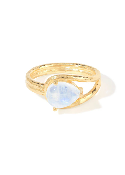 Gold Plated Moonstone Hammered Split-Shank Artisan Ring