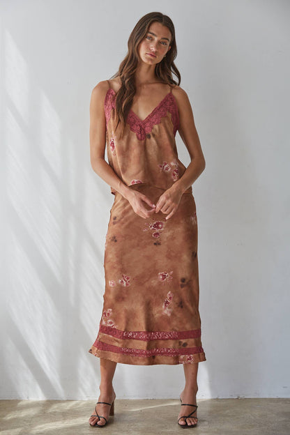 Woven Polyester Floral Print Maxi Skirt